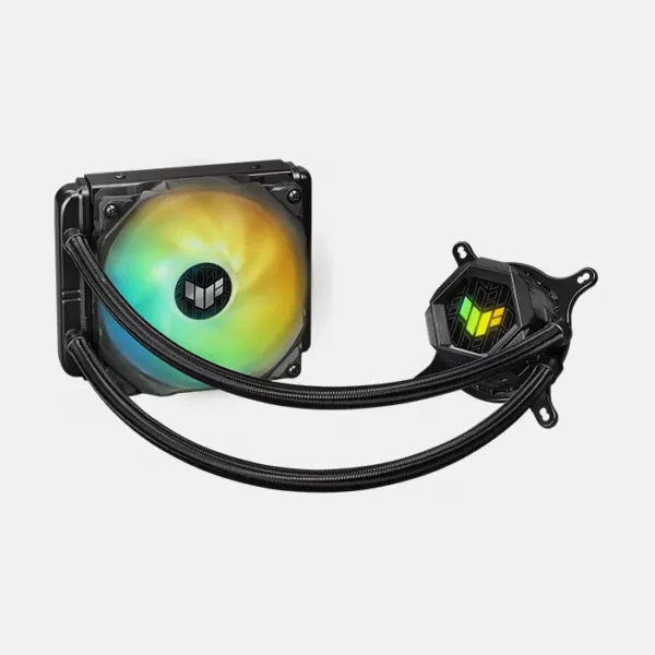 ASUS TUF Gaming LC 120 ARGB Liquid CPU Cooler: „ASUS TUF Gaming LC 120 ARGB Liquid CPU Cooler, თანამედროვე ARGB განათებით და კომპაქტური დიზაინით, ხელმისაწვდომი allmart.ge-ზე.“