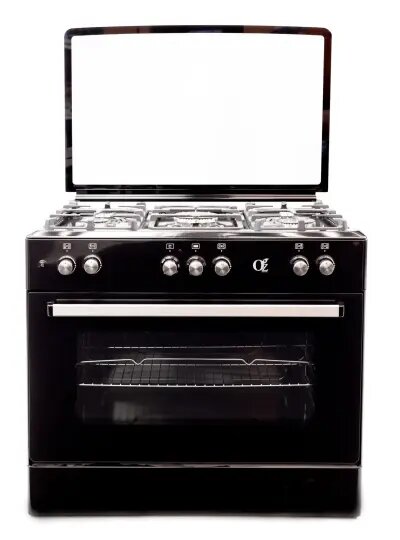 Oz OE 9050 BL TOP FFD / OBig90X60B5E Coocker, 5Gas, Wok, Oven-Electric, 7Function, Turnspit, Cast Iron,90x60x85, Black, Top glass - გაზქურა, მსხვილი საყოფაცხოვრებო ტექნიკა